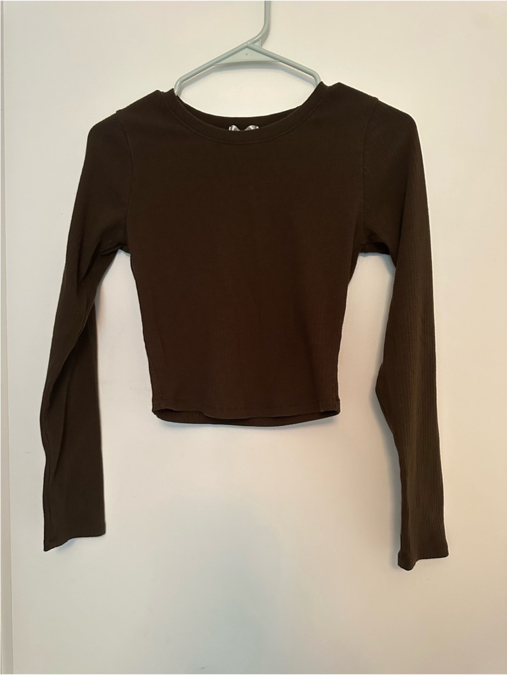 Bozzolo Dark Brown Ribbed Long Sleeve Crop Top